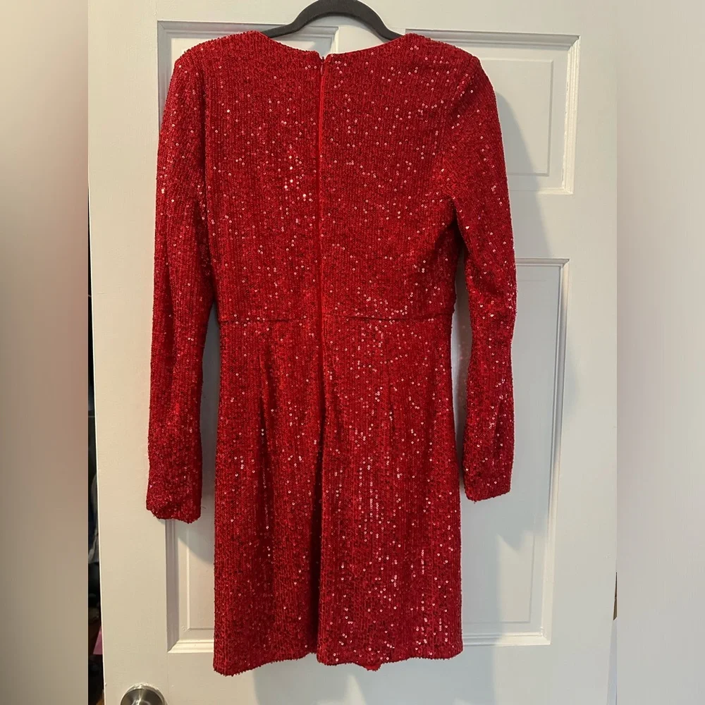 One33 Social Red Sequin Drape Dress Sz 8 - Picture 11 of 11